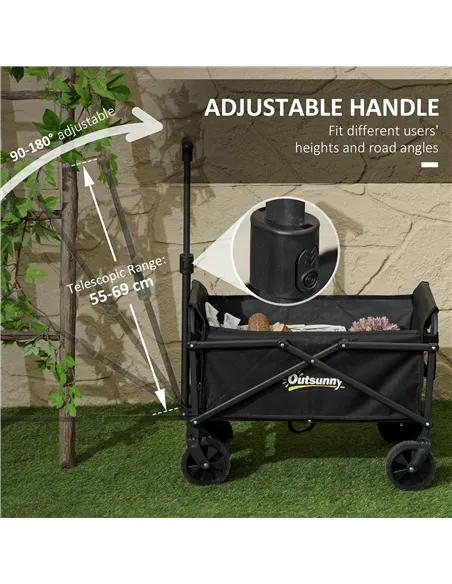 Outsunny 41L Festival Trolley on Wheels, Small Garden Folding Trolley Cart, 60kg Heavy Duty Collapsible Folding Wagon with Adjus