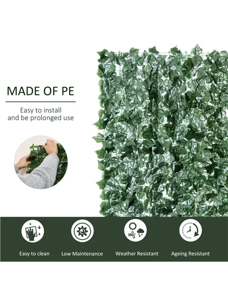 Outsunny 1-Piece Artificial Leaf Hedge Screen Privacy Fence Panel for Garden Outdoor Indoor Decor, Dark Green, 3M x 1.5M