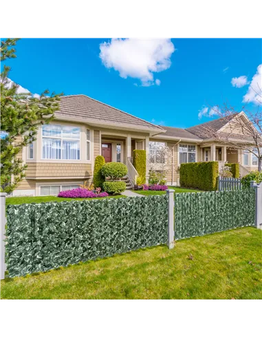 Outsunny 1-Piece Artificial Leaf Hedge Screen Privacy Fence Panel for Garden Outdoor Indoor Decor, Dark Green, 2.4M x 1M