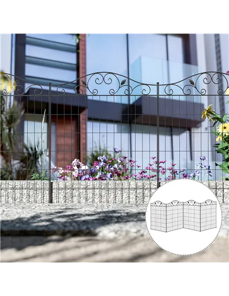 Outsunny Garden Decorative Fence 4 Panels 44in x 12ft Metal Wire Landscape Border Edging
