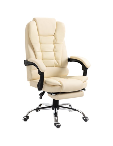 HOMCOM Executive Office Chair, Home Office Chair with Swivel Wheels, Reclining Backrest, Retractable Footrest, Cream White
