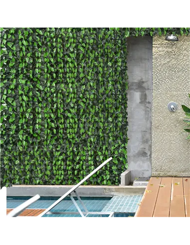 Outsunny Artificial Leaf Hedge Screen Privacy Fence Panel for Garden Outdoor Indoor Decor 3M x 1M Light Green and Dark Green