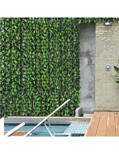 Outsunny Artificial Leaf Hedge Screen Privacy Fence Panel for Garden Outdoor Indoor Decor 3M x 1M Light Green and Dark Green