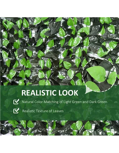 Outsunny Artificial Leaf Hedge Screen Privacy Fence Panel for Garden Outdoor Indoor Decor 3M x 1M Light Green and Dark Green