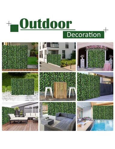 Outsunny Artificial Leaf Hedge Screen Privacy Fence Panel for Garden Outdoor Indoor Decor 3M x 1M Light Green and Dark Green
