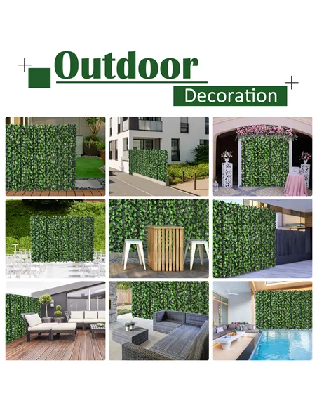 Outsunny Artificial Leaf Hedge Screen Privacy Fence Panel for Garden Outdoor Indoor Decor 3M x 1M Light Green and Dark Green