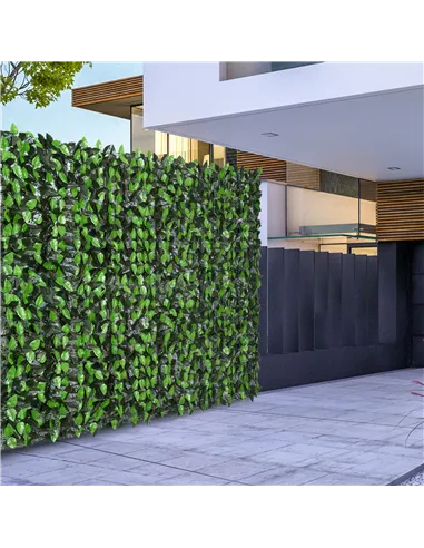 Outsunny Artificial Leaf Hedge Screen Privacy Fence Panel for Garden Outdoor Indoor Decor 3M x 1M Light Green and Dark Green