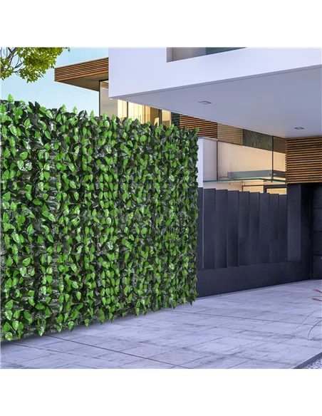 Outsunny Artificial Leaf Hedge Screen Privacy Fence Panel for Garden Outdoor Indoor Decor 3M x 1M Light Green and Dark Green