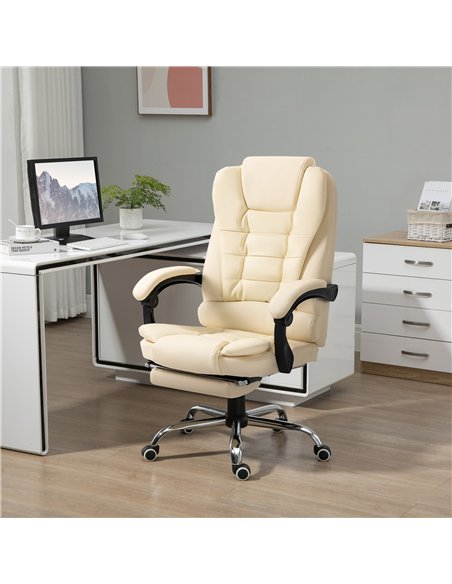 HOMCOM Executive Office Chair, Home Office Chair with Swivel Wheels, Reclining Backrest, Retractable Footrest, Cream White