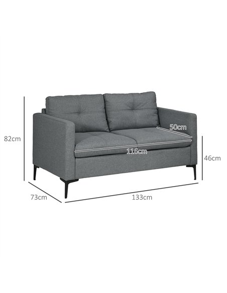 HOMCOM Two-Seater Sofa, with Steel Legs - Grey