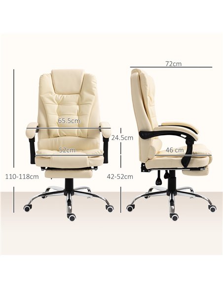 HOMCOM Executive Office Chair, Home Office Chair with Swivel Wheels, Reclining Backrest, Retractable Footrest, Cream White