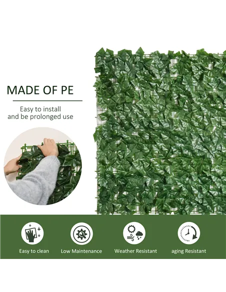 Outsunny 1-Piece Artificial Leaf Hedge Screen Privacy Fence Panel for Garden Outdoor Indoor Decor, Dark Green, 3M x 1M