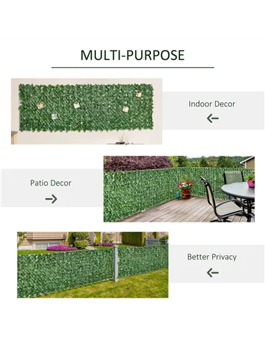 Outsunny 1-Piece Artificial Leaf Hedge Screen Privacy Fence Panel for Garden Outdoor Indoor Decor, Dark Green, 3M x 1M