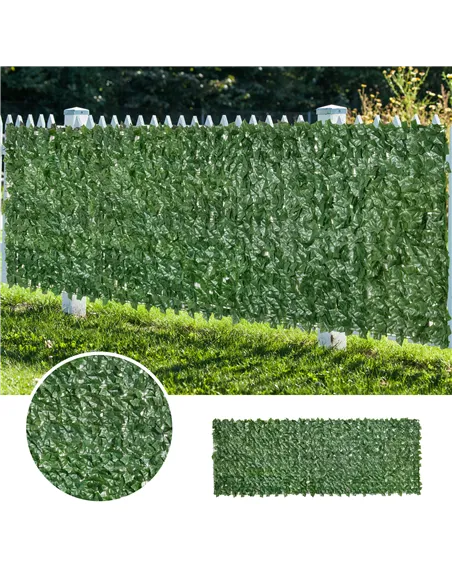 Outsunny 1-Piece Artificial Leaf Hedge Screen Privacy Fence Panel for Garden Outdoor Indoor Decor, Dark Green, 3M x 1M