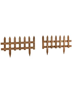 Outsunny Pack of 12 Wooden Border Fences, Garden Fixed Picket Fence for Lawn Edging, Flowerbed, 60L x 1D x 34H cm, Brown