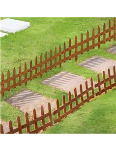 Outsunny Pack of 12 Wooden Border Fences, Garden Fixed Picket Fence for Lawn Edging, Flowerbed, 60L x 1D x 34H cm, Brown 2
