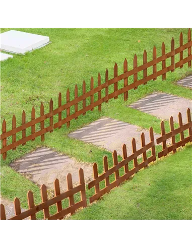 Outsunny Pack of 12 Wooden Border Fences, Garden Fixed Picket Fence for Lawn Edging, Flowerbed, 60L x 1D x 34H cm, Brown