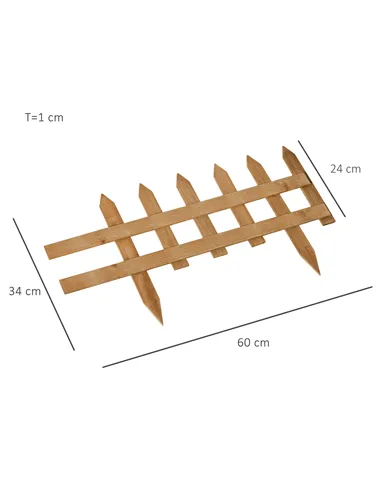 Outsunny Pack of 12 Wooden Border Fences, Garden Fixed Picket Fence for Lawn Edging, Flowerbed, 60L x 1D x 34H cm, Brown