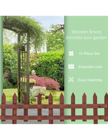 Outsunny Set of 12 Wooden 60cm Garden Fence Pieces