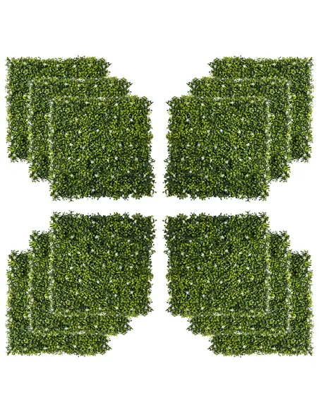Outsunny 12PCS Artificial Boxwood Wall Panels 50cm x 50cm Grass Privacy Fence Screen Faux Hedge Greenery Backdrop Encrypted Mila