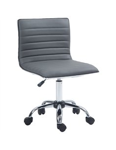 HOMCOM Armless Task Desk Chair, Swivel Office Chair with Faux Leather, Adjustable Seat Height, Chrome Base, Wheels for Home, Dar