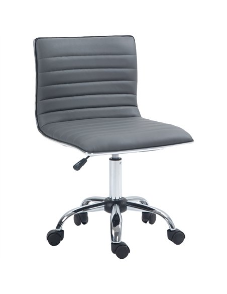 HOMCOM Armless Task Desk Chair, Swivel Office Chair with Faux Leather, Adjustable Seat Height, Chrome Base, Wheels for Home, Dar