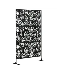 Outsunny Decorative Privacy Screen with Stand, 6.5FT Freestanding Metal Outdoor Divider, Decorative Privacy Panel with Expansion