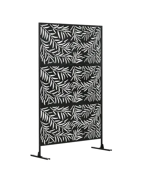 Outsunny Decorative Privacy Screen with Stand, 6.5FT Freestanding Metal Outdoor Divider, Decorative Privacy Panel with Expansion