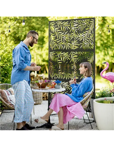 Outsunny Decorative Privacy Screen with Stand, 6.5FT Freestanding Metal Outdoor Divider, Decorative Privacy Panel with Expansion