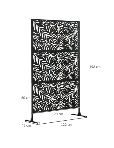 Outsunny Decorative Privacy Screen with Stand, 6.5FT Freestanding Metal Outdoor Divider, Decorative Privacy Panel with Expansion