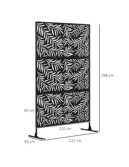 Outsunny Decorative Privacy Screen with Stand, 6.5FT Freestanding Metal Outdoor Divider, Decorative Privacy Panel with Expansion