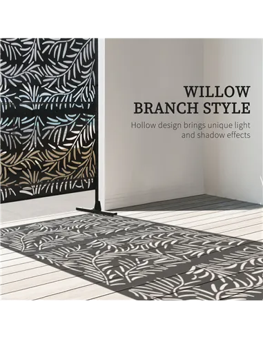 Outsunny Decorative Privacy Screen with Stand, 6.5FT Freestanding Metal Outdoor Divider, Decorative Privacy Panel with Expansion