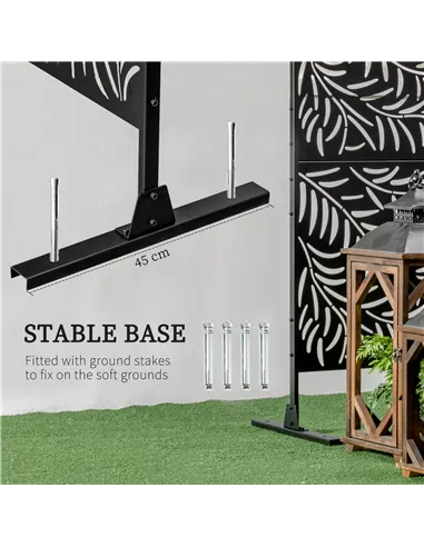 Outsunny Decorative Privacy Screen with Stand, 6.5FT Freestanding Metal Outdoor Divider, Decorative Privacy Panel with Expansion