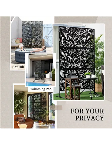 Outsunny Decorative Privacy Screen with Stand, 6.5FT Freestanding Metal Outdoor Divider, Decorative Privacy Panel with Expansion