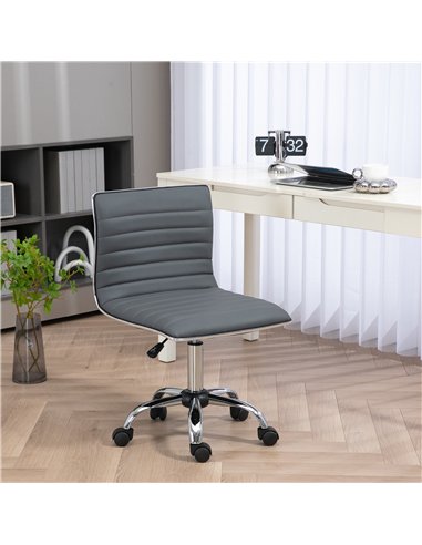 HOMCOM Armless Task Desk Chair, Swivel Office Chair with Faux Leather, Adjustable Seat Height, Chrome Base, Wheels for Home, Dar
