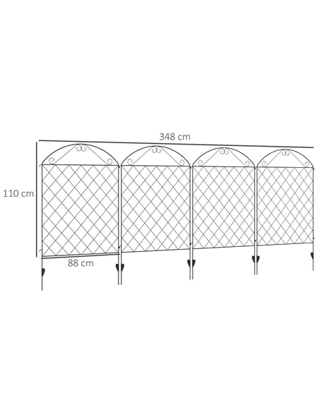 Outsunny Decorative Garden Fencing, 43in x 11.5ft Outdoor Picket Fence Panels, 4PCs Rustproof Metal Wire Landscape Flower Bed Bo
