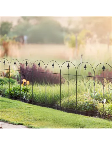 Outsunny Decorative Garden Fencing, 8PCs 44in x 12.5ft Outdoor Picket Fence Panels, Rustproof Metal Wire Landscape Flower Bed Bo