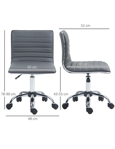 HOMCOM Armless Task Desk Chair, Swivel Office Chair with Faux Leather, Adjustable Seat Height, Chrome Base, Wheels for Home, Dar