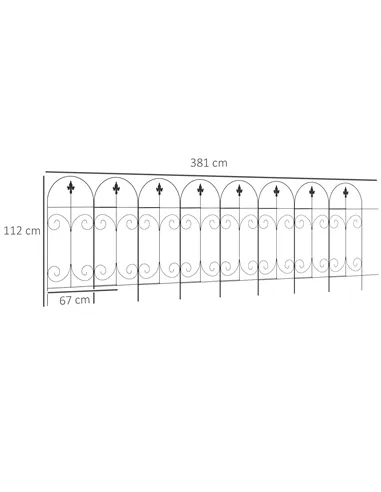 Outsunny Decorative Garden Fencing, 8PCs 44in x 12.5ft Outdoor Picket Fence Panels, Rustproof Metal Wire Landscape Flower Bed Bo