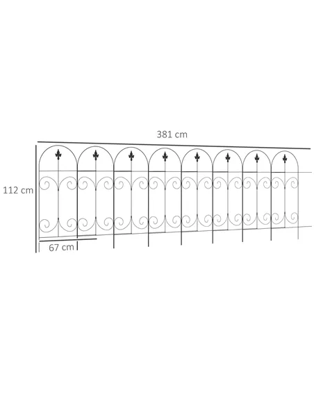 Outsunny Decorative Garden Fencing, 8PCs 44in x 12.5ft Outdoor Picket Fence Panels, Rustproof Metal Wire Landscape Flower Bed Bo