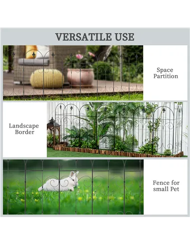 Outsunny Decorative Garden Fencing, 8PCs 44in x 12.5ft Outdoor Picket Fence Panels, Rustproof Metal Wire Landscape Flower Bed Bo