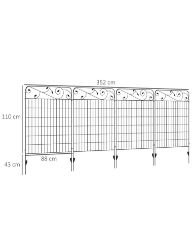 Outsunny Decorative Garden Fencing, 4PCs Outdoor Picket Fence Panels, 43in x 11.5ft Rustproof Metal Wire Landscape Flower Bed Bo