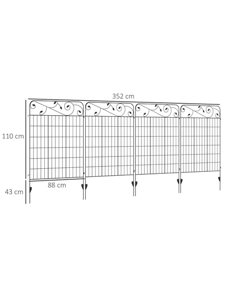 Outsunny Decorative Garden Fencing, 4PCs Outdoor Picket Fence Panels, 43in x 11.5ft Rustproof Metal Wire Landscape Flower Bed Bo