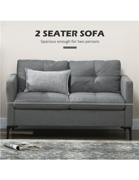 HOMCOM Two-Seater Sofa, with Steel Legs - Grey