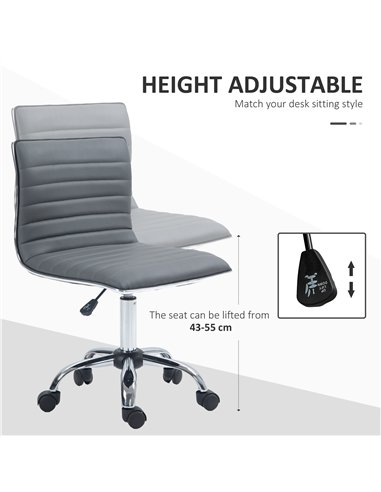 HOMCOM Armless Task Desk Chair, Swivel Office Chair with Faux Leather, Adjustable Seat Height, Chrome Base, Wheels for Home, Dar