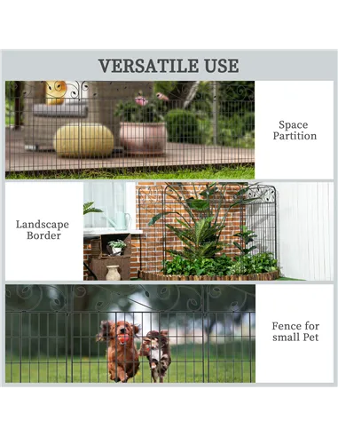 Outsunny Decorative Garden Fencing, 4PCs Outdoor Picket Fence Panels, 43in x 11.5ft Rustproof Metal Wire Landscape Flower Bed Bo