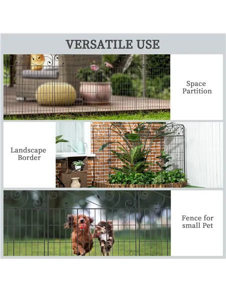 Outsunny Decorative Garden Fencing, 4PCs Outdoor Picket Fence Panels, 43in x 11.5ft Rustproof Metal Wire Landscape Flower Bed Bo