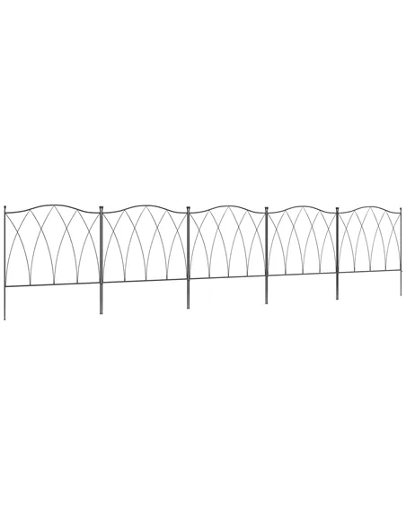 Outsunny Set of Five 61.5cm Decorative Metal Fence Panels - Black
