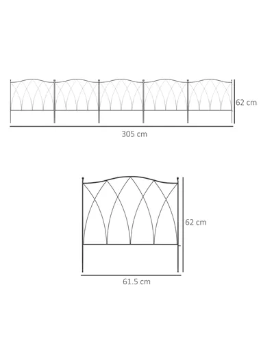 Outsunny Set of Five 61.5cm Decorative Metal Fence Panels - Black