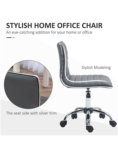 HOMCOM Armless Task Desk Chair, Swivel Office Chair with Faux Leather, Adjustable Seat Height, Chrome Base, Wheels for Home, Dar